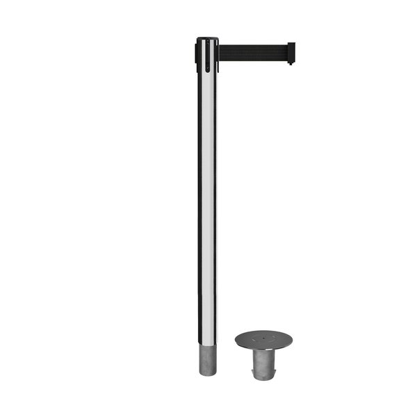 Montour Line Stanchion Belt Barrier Removable Base Pol.Steel Post 11ft.Black Belt MX630R-PS-BK-110